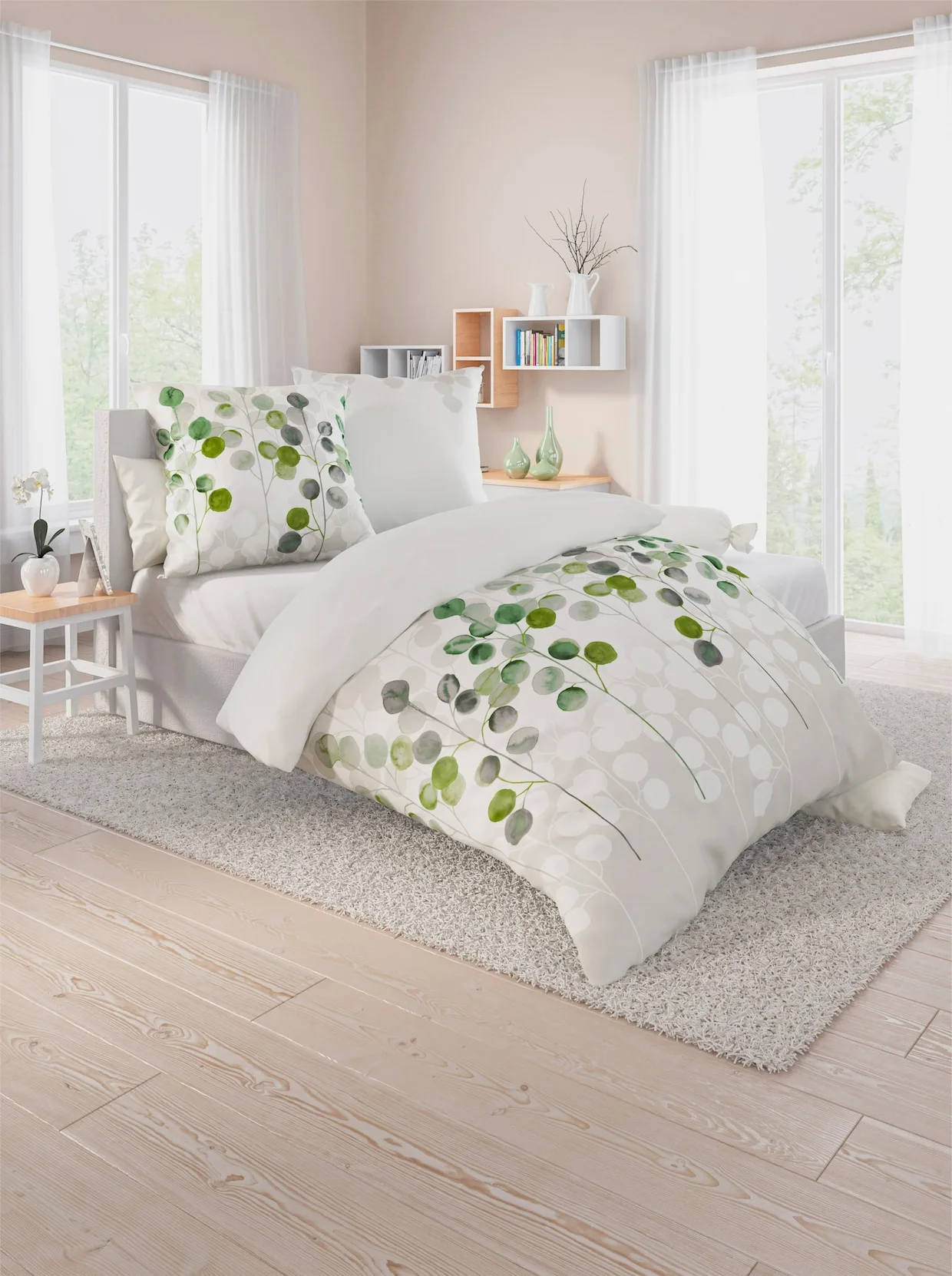 Biberna Bettwäsche In Weiß-grün 3 Biberna Bettwäsche In Weiß-grün