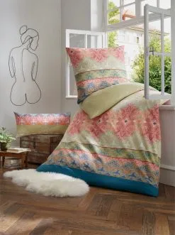 Heine Home Bettwäsche In Pistazie-koralle-gemustert