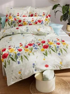 Biberna Bettwäsche In Pistazie-weiß-bedruckt